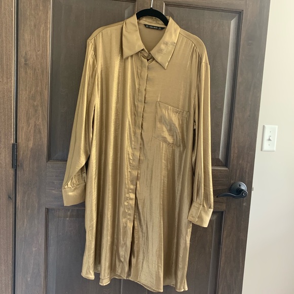 Gold shirt dress zara Clearance